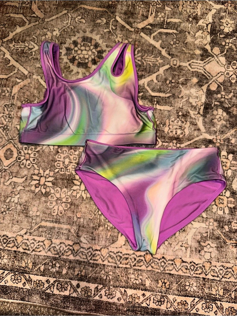 Athleta Girl Reversible Festival Tie Dye Bikini Purple & Pink Girls Large (12)